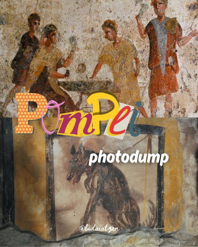 Frescos romanos de Pompeya con tipografía editorial Bidaiatzen