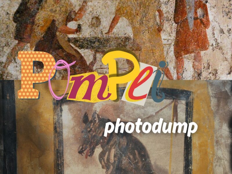 Frescos romanos de Pompeya con tipografía editorial Bidaiatzen